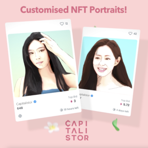 A customised NFT portrait of Singles Inferno contestants Nadine and Shin Seul ki 